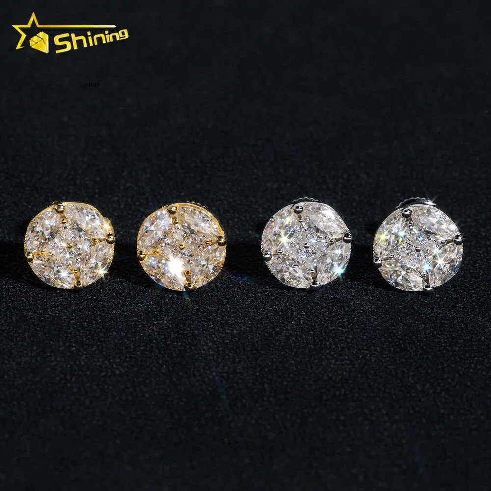 Projektant biżuterii Hot Sprzedaż hip hop S925 VVS Moissanite Factory Cena 925 Srebrny Hip Hop Screy Back Custom Moissanite Studs For Kamena