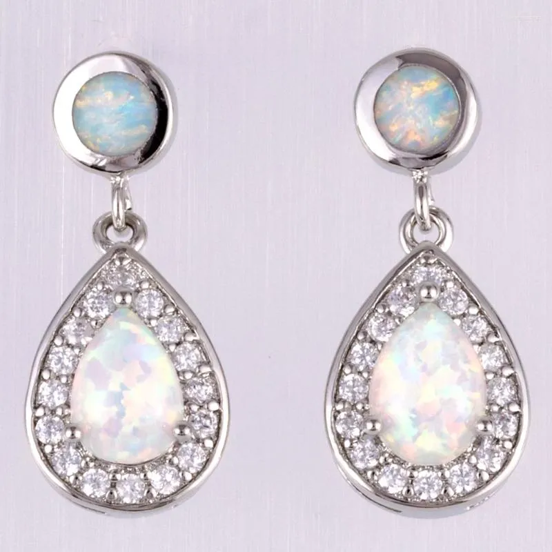 Dangle Earrings KONGMOON 5x7 Pear White Fire Opal Cabochon Jewelry For Women Piercing Drop