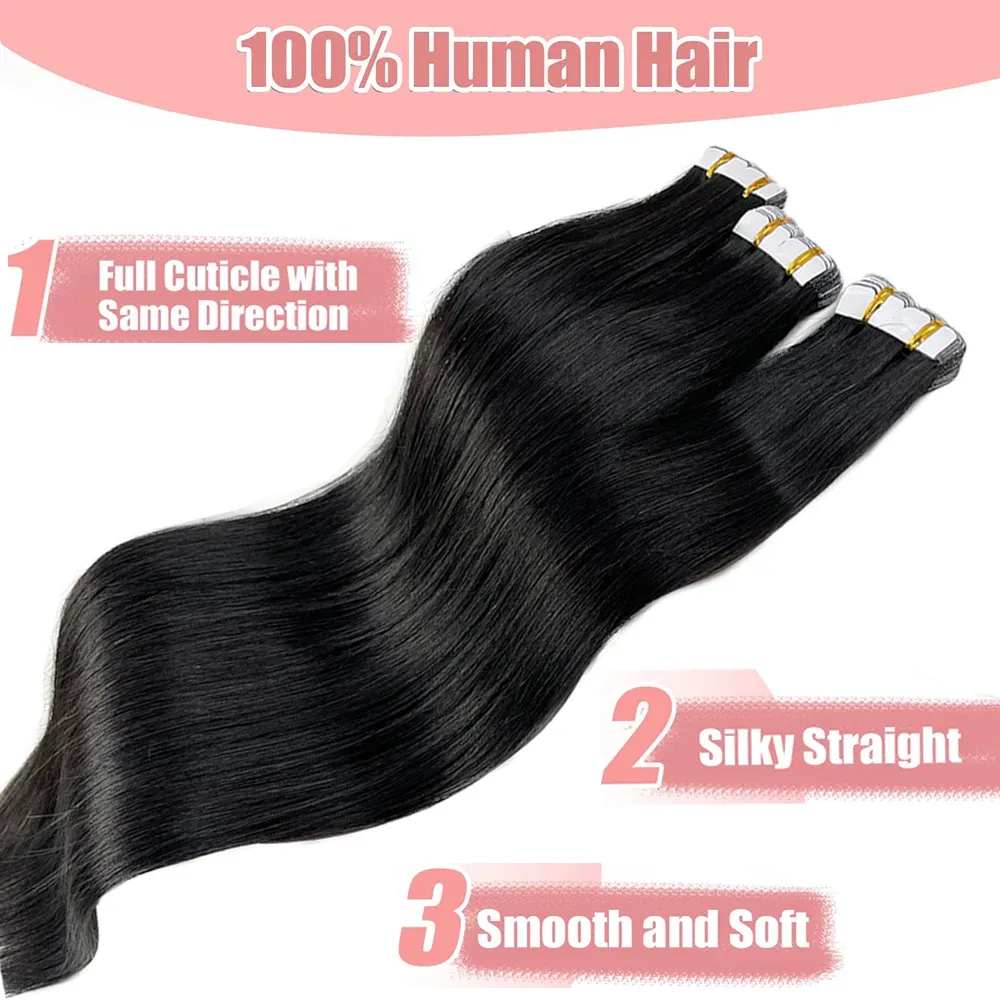 Прямая мини-лента для наращивания человеческих волос 1626 дюймов, 100% натуральная настоящая невидимая клейкая лента для женщин