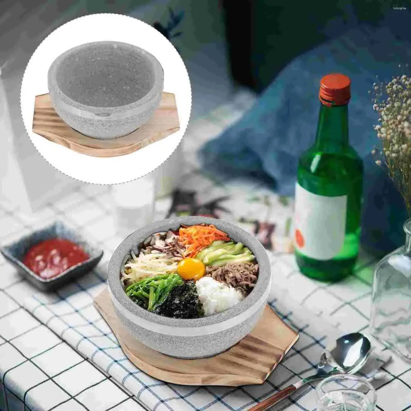 Bols Bol en pierre Bibimbap Ramen Noodle Cooker Pot coréen avec base pour soupe en bois