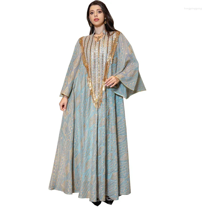 Roupas étnicas Vestido de Noite Muçulmano Árabe Dubai Malha Bordado Lantejoulas Robe Oriente Médio Mulheres Abaya Jalabiya