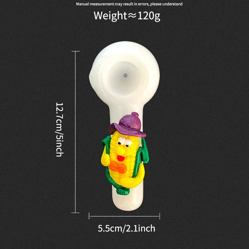 1 Stück, 5 Zoll, farbige handgezeichnete Glasbong, Glaswasserpfeife, weiße Jadepfeife, Borosilikatglas mit Maismuster, Glas-Wasserpfeife, Tabakkanister, Raucherzubehör
