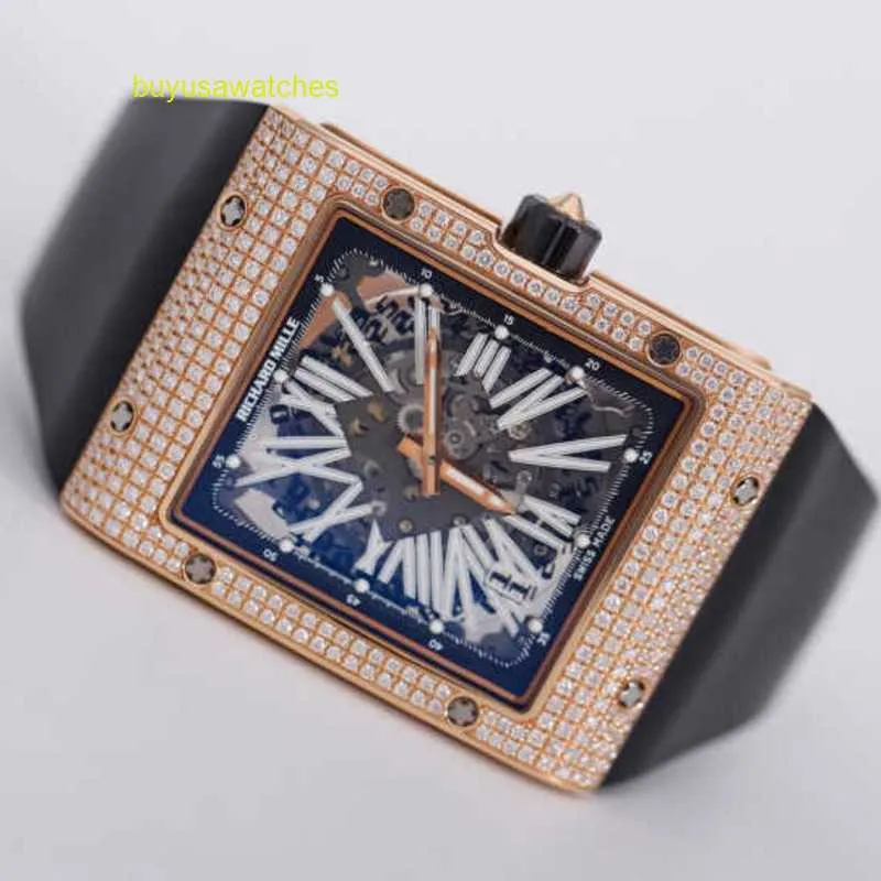 RM Watch Racing-Uhr, Sportuhr RM016, Roségold, Diamant, vollständig hohl, schwarzes Karbonfaser-Zifferblatt, Swiss Famous