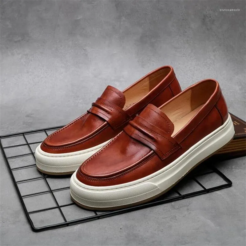 Casual Shoes High End Retro Leather Men Loafers äkta arbete Oxford Youth Sneakers Flats Male 5A