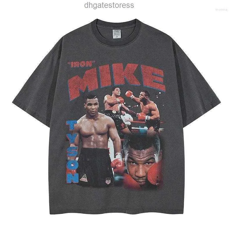 Vintage Boxing Graphic Tee Mens Hip Hop T-Shirt, Washed Cotton