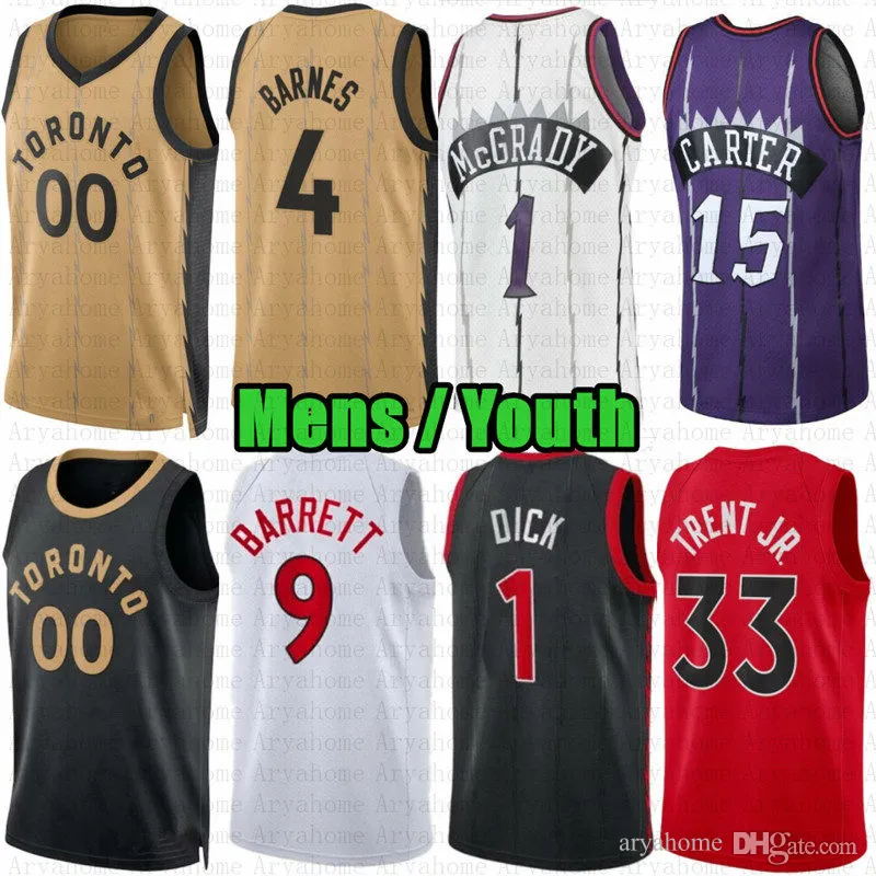 Custom Men Młodzież Scottie Barnes Basketball Jersey 1 Gradey Dick Gary Trent Jr. Chris Boucher RJ Barrett Vince Carter Immanuel Quickley Kelly Olynyk Bruce Brown City