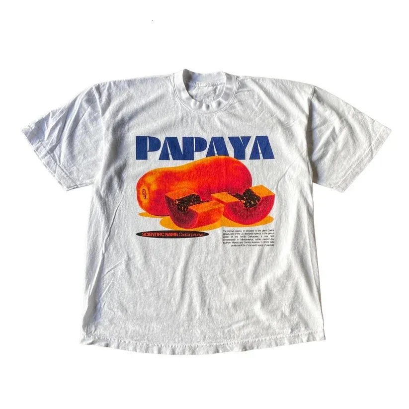 Japanisches Sommerdesign, Fruchtdruck, klassisches Retro-T-Shirt, lässig, Harajuku, hochwertige Paar-Tops, Hip-Hop, locker, Unisex, Y2K 240311