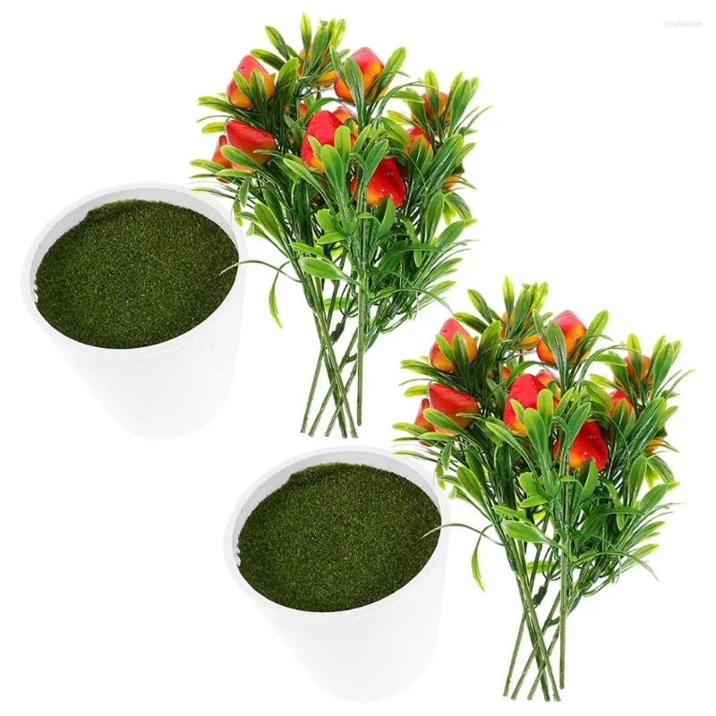 Fiori decorativi 2 set finto corbezzolo bonsai artificiale falso con vaso