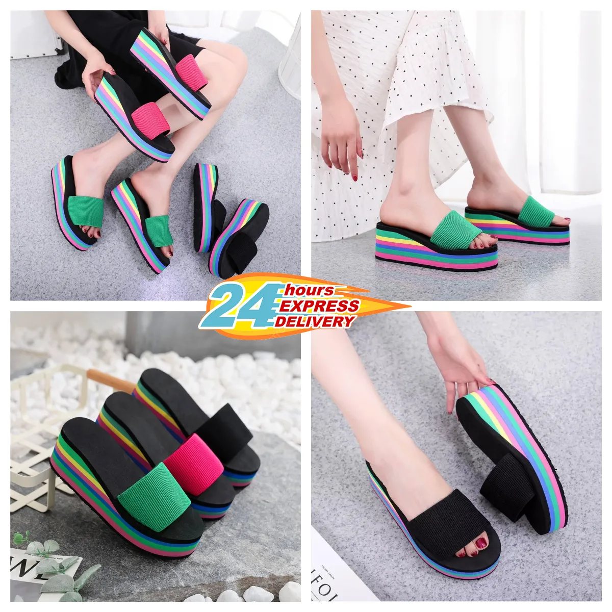 sandali Pantofole firmate Tacchi estivi da donna Pantofole moda GAI multicolori di alta qualità Pantofole con plateau stampate Spiaggia a spina di pesce EVA tacco grosso