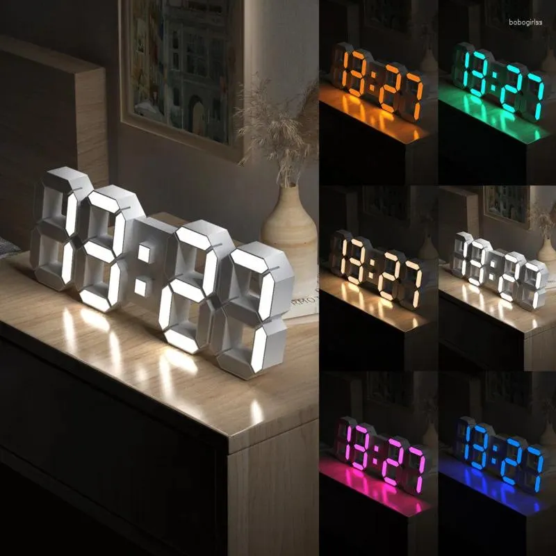 Väggklockor LED Intelligent digital klocka 3D Alarm ABS Färgglad personlig minimalistisk multifunktionell elektronisk