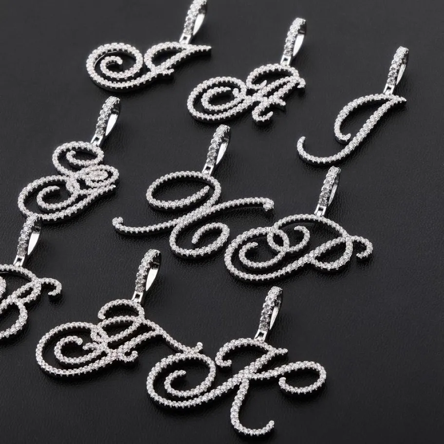 Collier avec pendentif en forme de lettre initiale artistique personnalisé A-Z CZ, zircone cubique glacée pour hommes et femmes, bijoux 277b