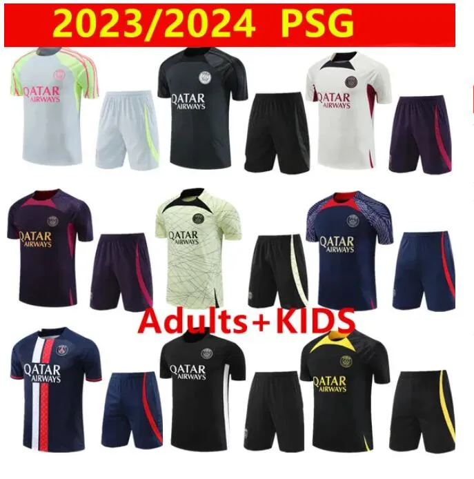 2023 2024 tuta da uomo per bambini psges 23/24 MBAPPE Paris tuta sportiva da allenamento tuta a maniche corte maglia da calcio kit uniforme felpa chandal maglione set