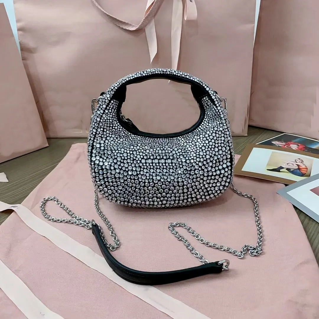 Mini Rhinestone Designer Wandel Matelasse Torby Hobo Piękne błyszczące kryształowy pasek na ramię