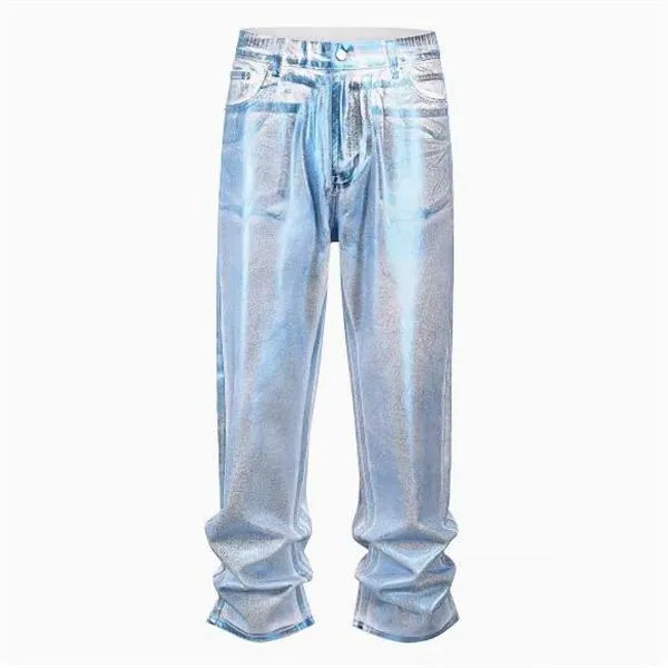 Lapptäcke jeans män kvinnor fin kvalitet lösa avslappnade tvättade denim byxor