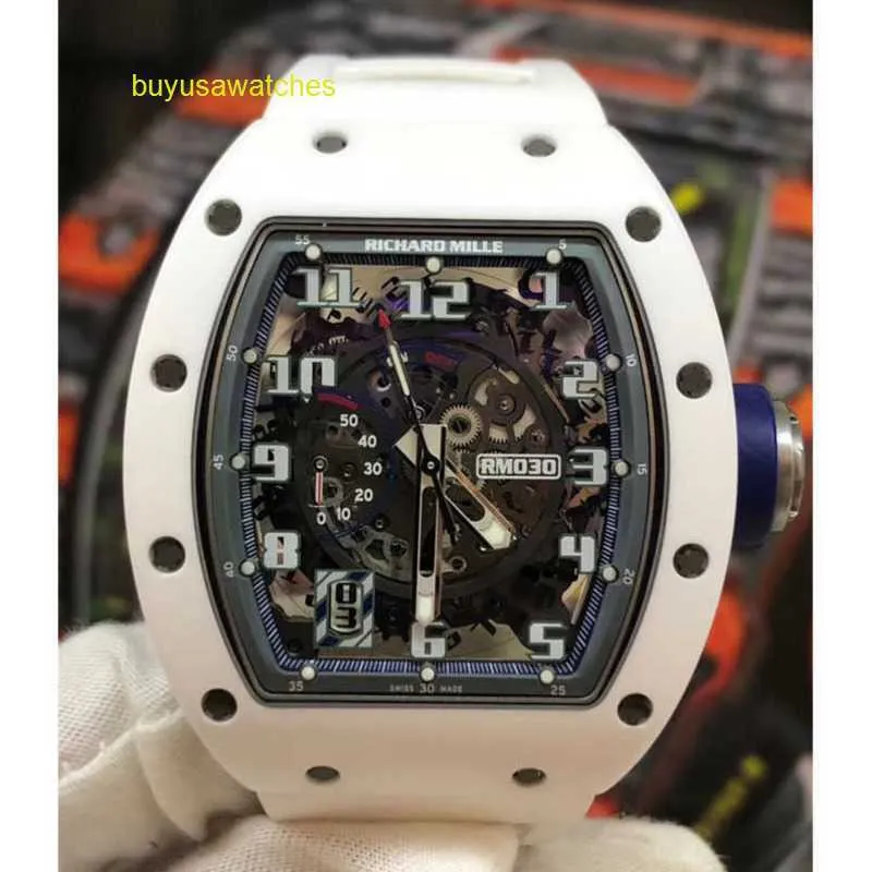 Reloj RM Reloj de carreras Reloj deportivo Serie RM030 RM030 Cerámica blanca Edición limitada Moda Ocio Deportes Reloj cronógrafo de pulsera