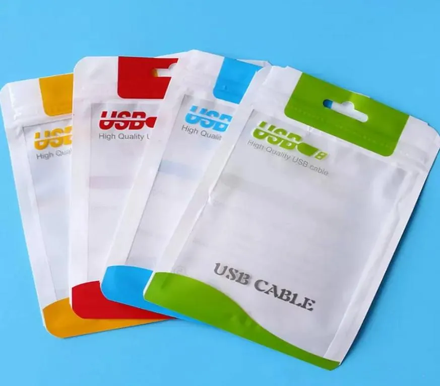 Transparente branco plástico poli sacos opp embalagem zíper bloqueio pacote acessórios pvc caixas de varejo alças para cabo usb caso celular wa7543077