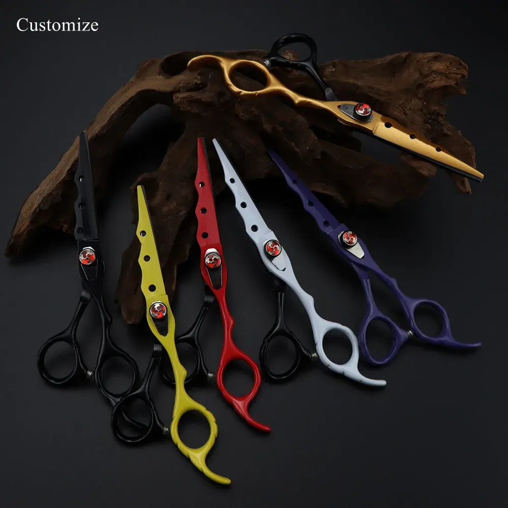 Irons Anpassa Japan 440C 6 '' 7 Colors Flame Gem Hair Soxe Haircut Thinning Barber Cutting Shears Frisörsaxuppsättning