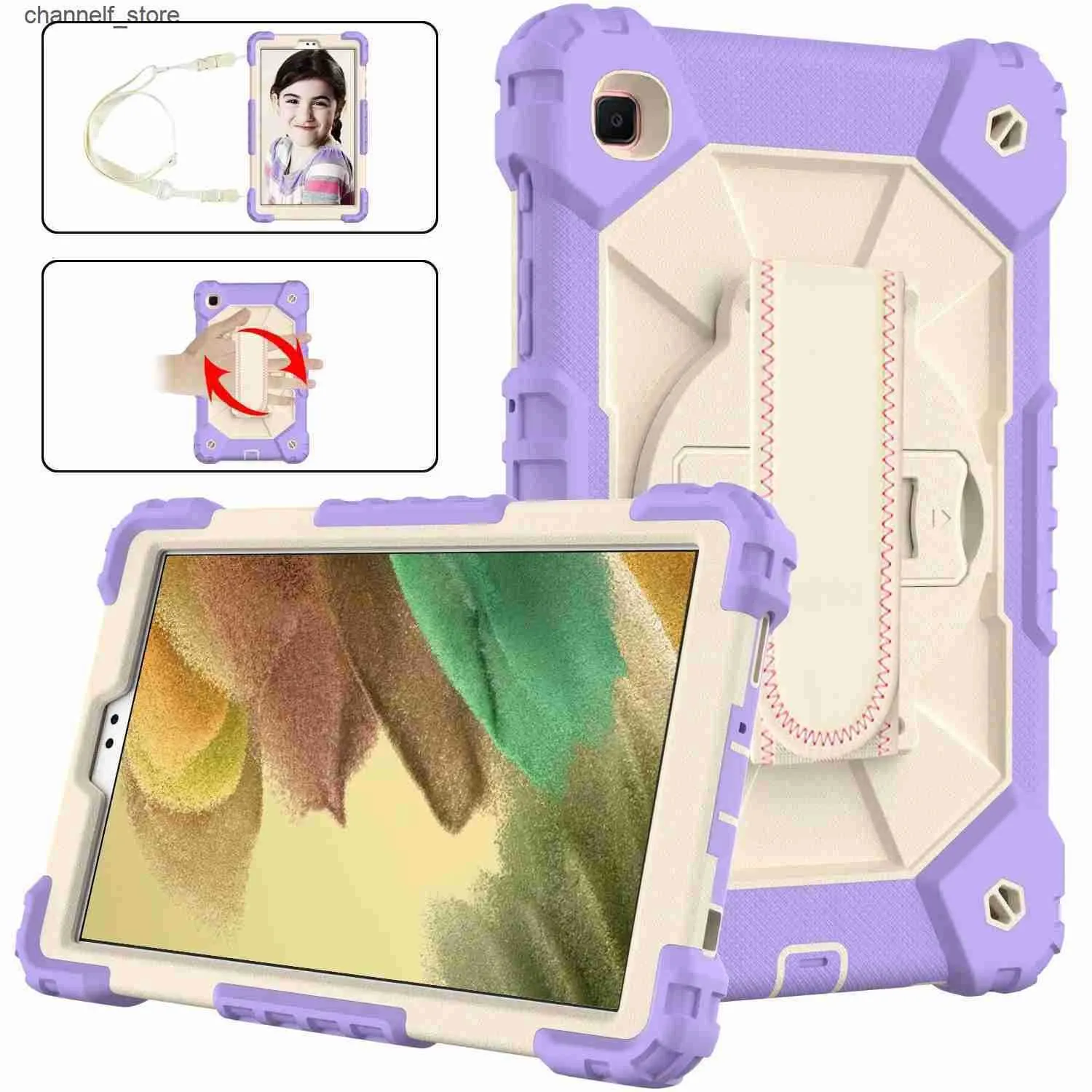 Capas para tablet PC Bolsas Crianças Tablet Case para Samsung Galaxy Tab A7 Lite 8.4 T220 T225 Silicone Pc Suporte giratório Capa de alça de mão para A8 X200 T290 T500Y240321Y240321