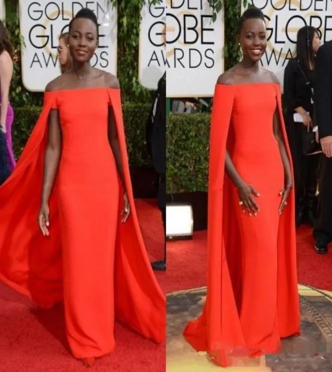 2019 Formal Evening Dress Golden Globe Award Lupita Prom Dresses Off Shoulder sexy Fancy Cape Cloak Bateau Sheath Evening Gowns6925907