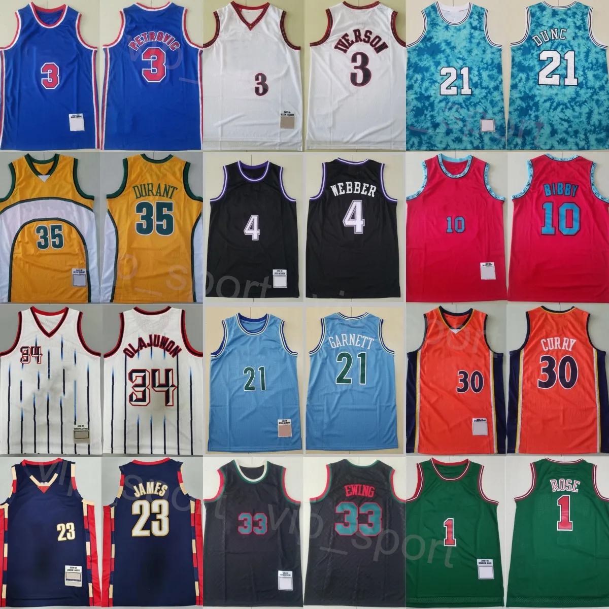 Retro baskettröjor man vintage Chris Webber 4 Johnson 32 Alonzo Mourning 33 Grant Hill 33 Clyde Drexler 22 John Stockton 12 Michael Mike Bibby 10 Throwback