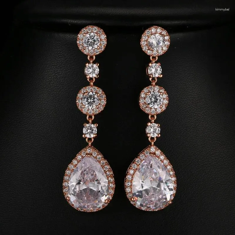 Boucles d'oreilles pendantes Floralbride, bijoux à la mode, Anti-allergiques, en Zircon cubique, breloque goutte d'eau pour femmes, couleur or Rose