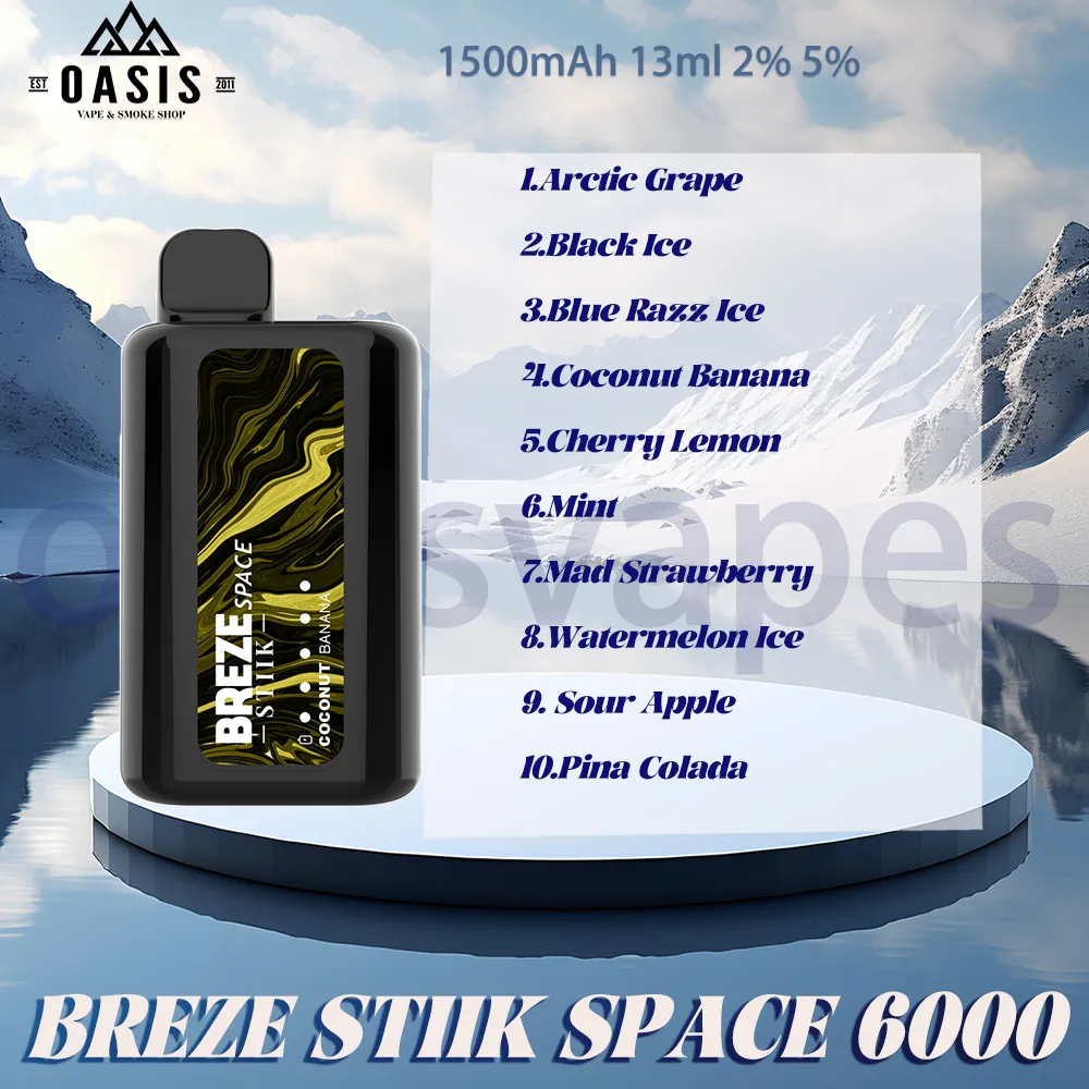 Original Breze Stiik SPACE 6000 Puff Disposable E Cigarettes 13ml 2% 5% 10 Flavor 6K Puffs Vape Pen