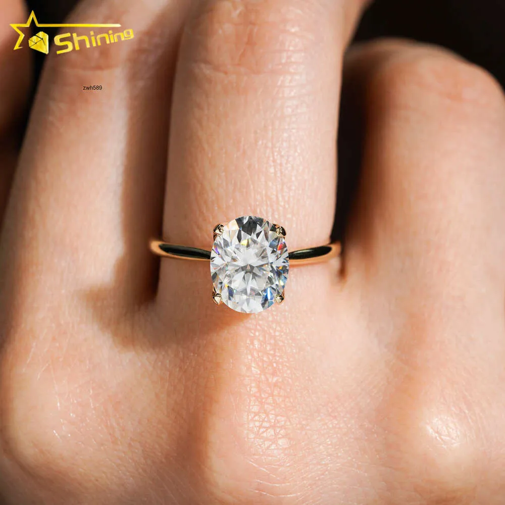Designer venda quente hip hop vvs personalizado 3ct oval laboratório cultivado casamento cultivado s925 10k 14k 18k ouro jóias finas noivado anel de diamante moissanite