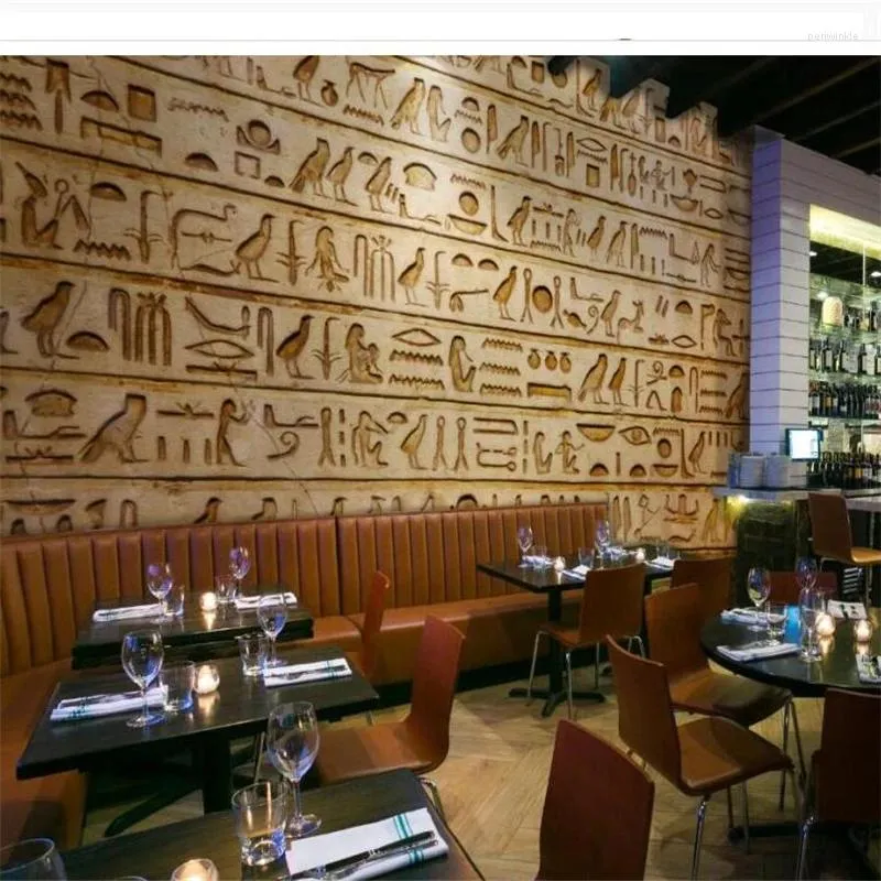 خلفيات Wellyu Papel de Parede Para Quarto Custom Wallpaper Classical Retro Hieroglyphs Bar Restaurant Restaurant Restaurant