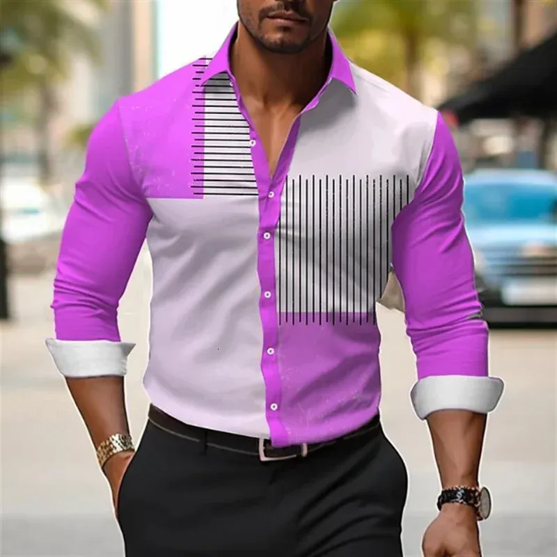 Chemises pour hommes mode rayé plaid couture matériau doux et confortable décontracté extérieur top grande taille 240318