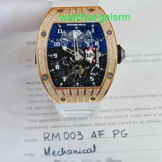 Orologio da polso RM Celebrity Casual Orologio Tourbillon RM003 da uomo in oro rosa intarsiato con datario di diamanti Cronografo meccanico automatico