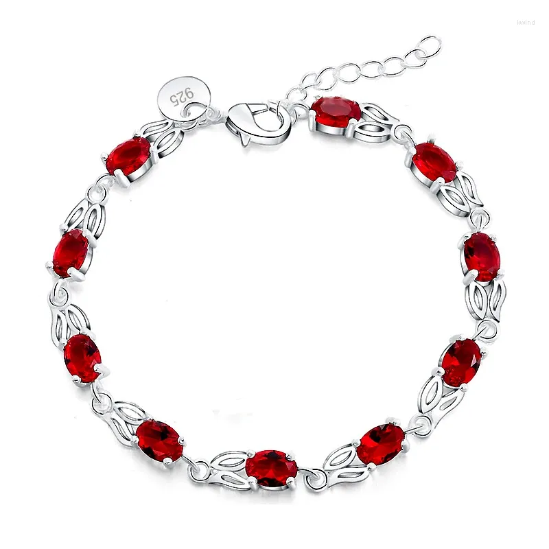 Charmarmband toppkvalitet Fashion Luxury Red CZ Crystal för kvinnor 925 Sterling Silver Silvercharm Bangle Jewelry Gift