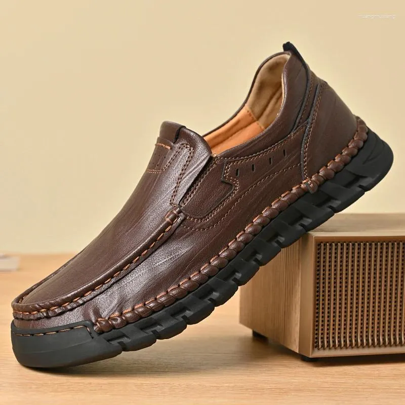Chaussures décontractées en cuir véritable pour hommes, mocassins Vintage antidérapants à enfiler, mode randonnée, loisirs, marche, confort