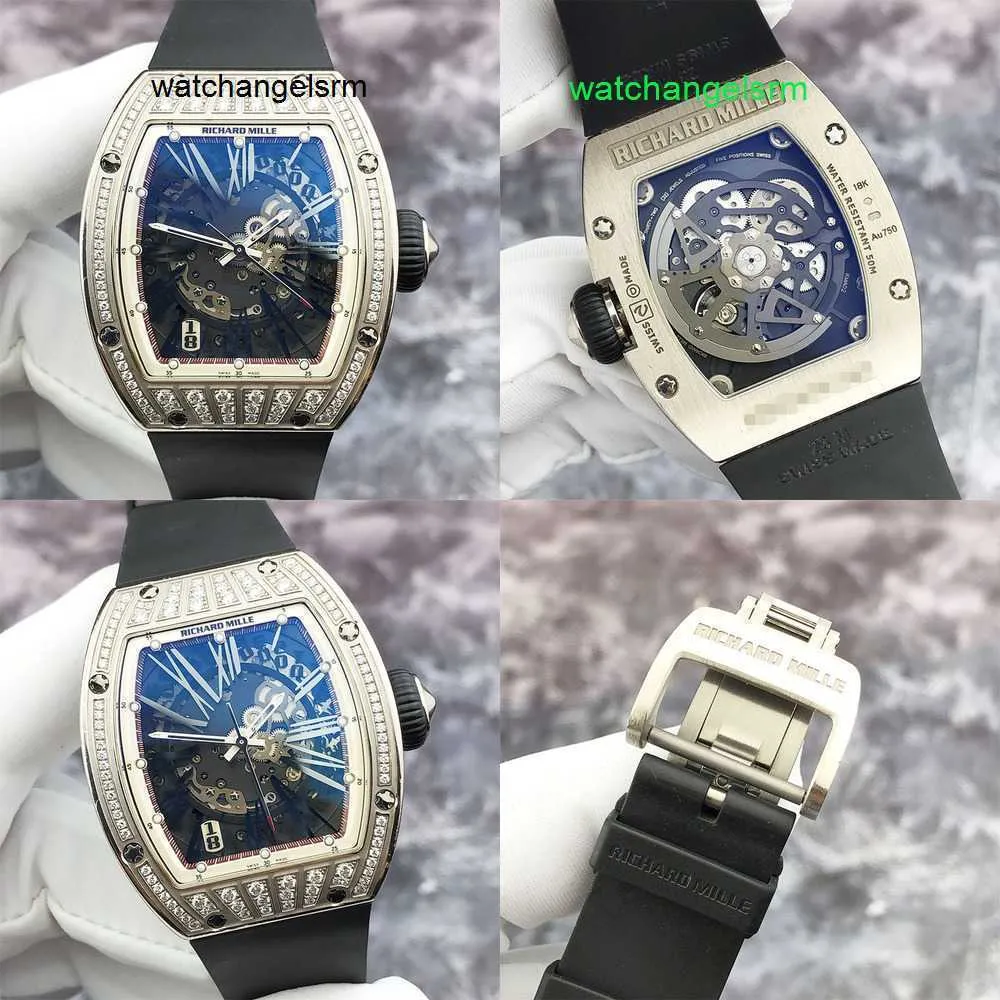 Męski Zegar zegarowy RM RM WIDZA RM023 Dial szkieletowy 18k biały złoto Oryginalna data diamentowa automatyczna mechaniczna męska