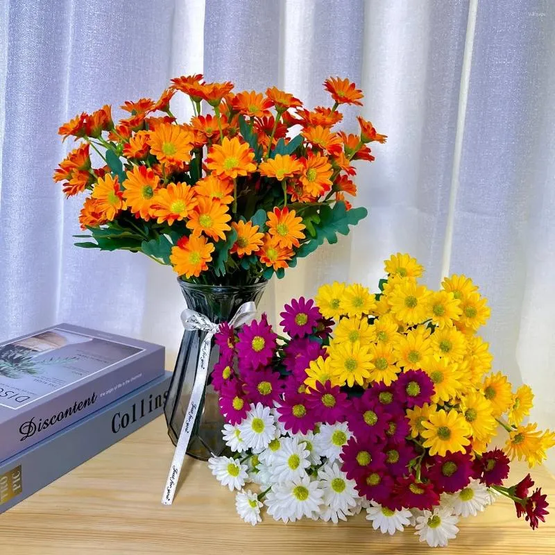 装飾的な花1pcs 35cm 7フォーク人工ブーケデイジーリトルウェディングホームデコレーションchrysanthemumフレッシュシルク