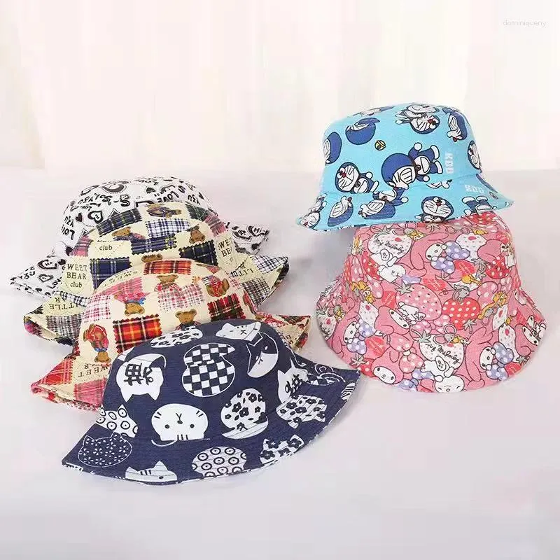 Bérets Chapeau de seau pliable d'été pour enfants coton animaux étoiles imprimer protection solaire en plein air casquette de chasse chapeaux de pêcheur accessoires pour enfants