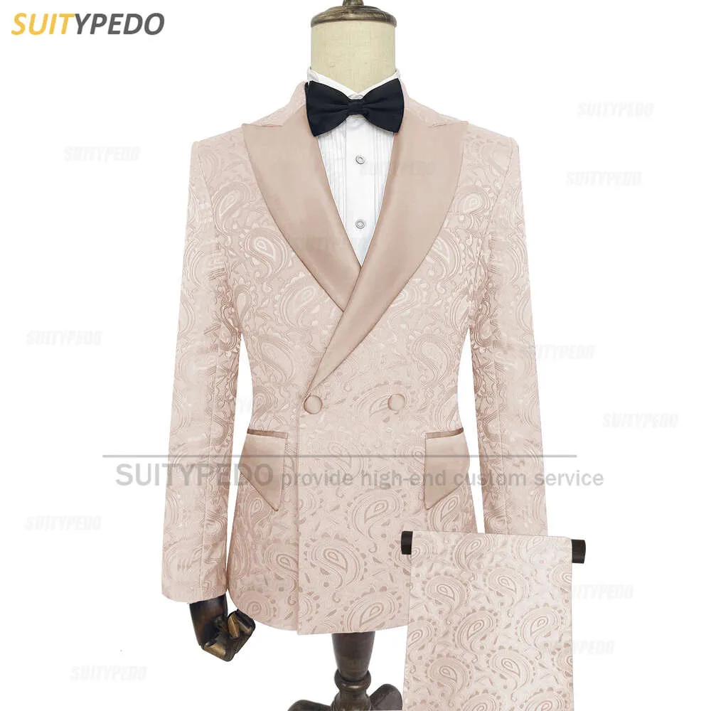 Costume Jacquard Paisley pour hommes, coupe cintrée, mode fête de mariage, Tuxedos de marié, sur mesure, Blazer élégant formel, pantalon 2 pièces