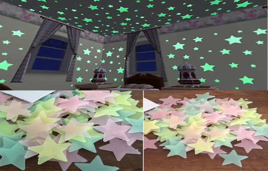 100 pcs home wall glow in the dark stars stickers Planet Wall Ceiling Decor Stick On Space ceiling decoration 3d luminous 3CM3902376