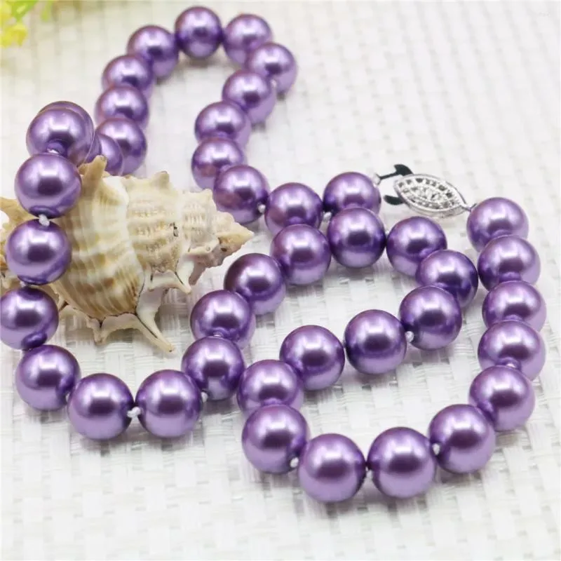 Catene 8/10/12/16mm Rotondo Viola Viola Perla Collana di Conchiglie Donne Ragazze Gioielli fatti a mano Design Accessorio di moda Regalo per la mamma