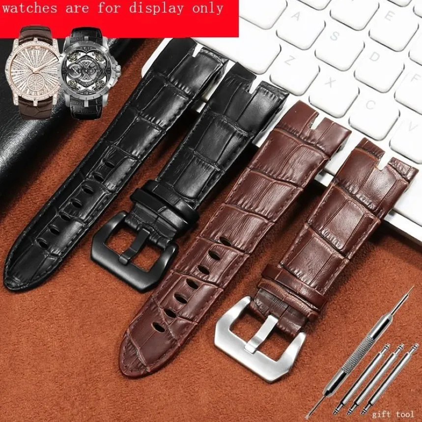 Uhrenarmbänder Yopo Echtes Lederarmband 26 mm Schwarzbraunes Armband mit Dornschließe für Serien-Herrenzubehör242p