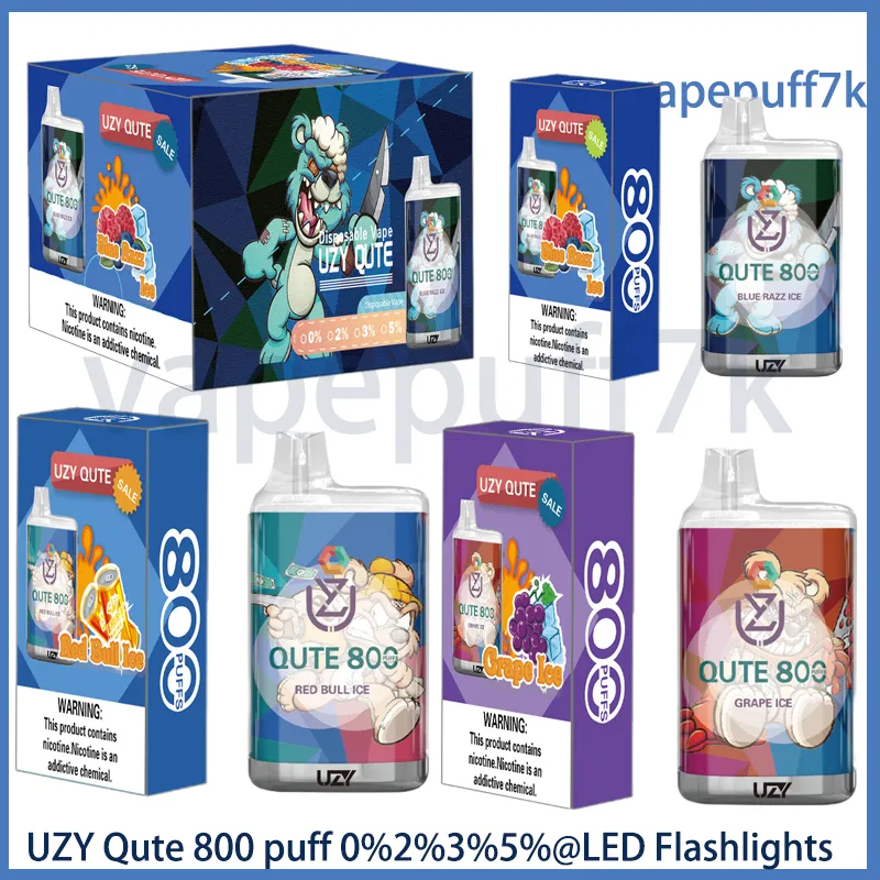 uzy qute 800パフ使い捨てvape 0％2％3％5％パフ3mlプリロード