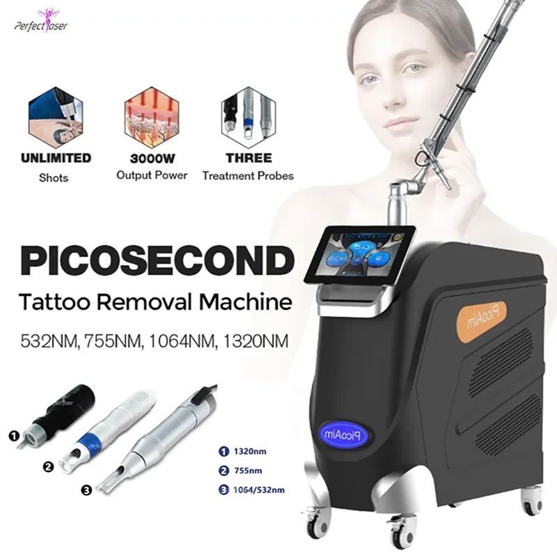 Perfectlaser Pico Laser Macchina per la rimozione dei tatuaggi Testa 755 532 1320 1064 Trattamento di pigmentazione al picosecondo Ringiovanimento della pelle Cicatrici da acne Rughe Dispositivo Melasma