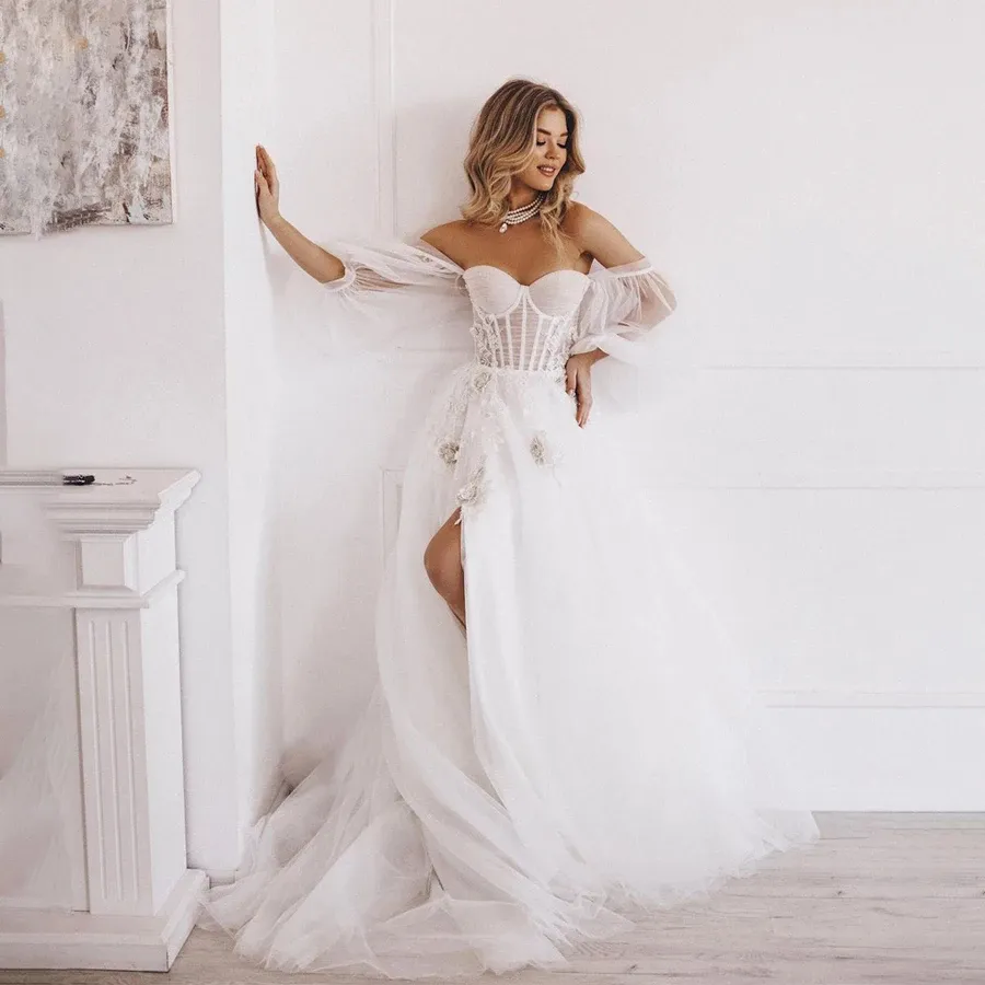 lace wedding dress with detachable train Fit-and-Flare Dress With Detached Train main image 1