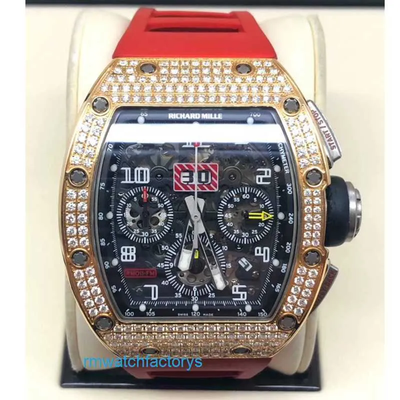 RM Watch Pilot Watch Popular Watch RM011 Men's Series RM011 Rose Gold Back Diamonds Men's Fashion Leisure Sports Hollow Out Mechanical Wrist Watch