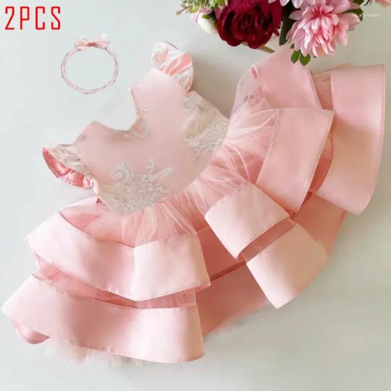 Girl Dresses Year Flower Embroidery Baby Dress Bow Baptism 1st Birthday Princess Kid For Wedding Communion Prom Gown