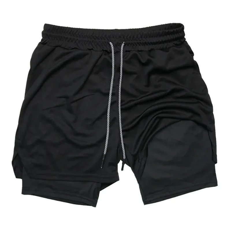 Herren 2-in-1-Laufshorts für den Sommer, sportlich, für Fitnessstudio, Workout, Performance-Shorts mit Handtuchschlaufentaschen, dehnbar, schnell trocknend, 240313