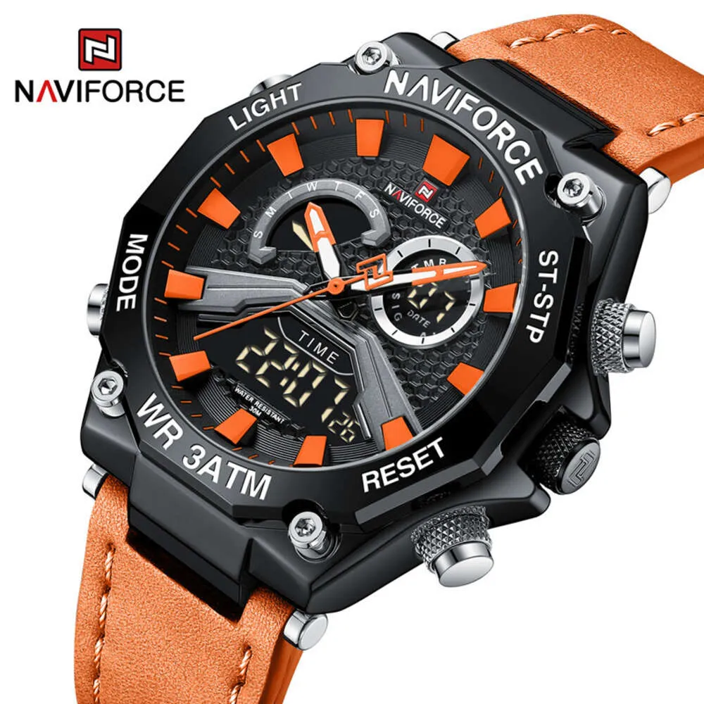 ナビフロースの男性は、軍事スポーツレザーストラップ防水式オスクォーツ腕時計lcdディスプレイリロギオマスキュリノ2023を見る