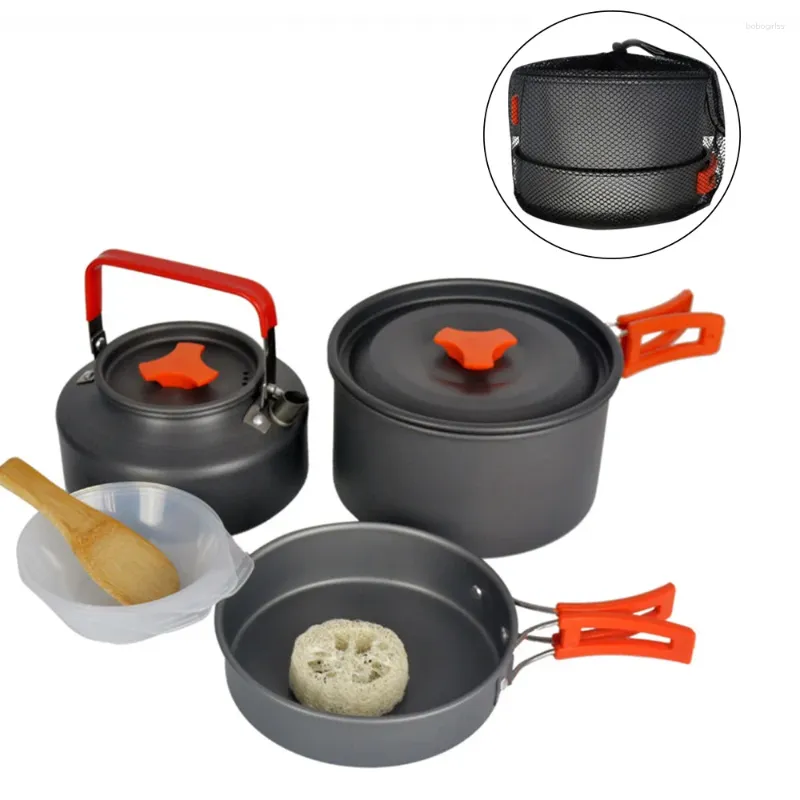 Ensembles d'ustensiles de cuisine 10 pièces bouilloire pique-nique Barbecue Camping poêle ensemble Portable sac à dos en plein air randonnée casseroles équipement