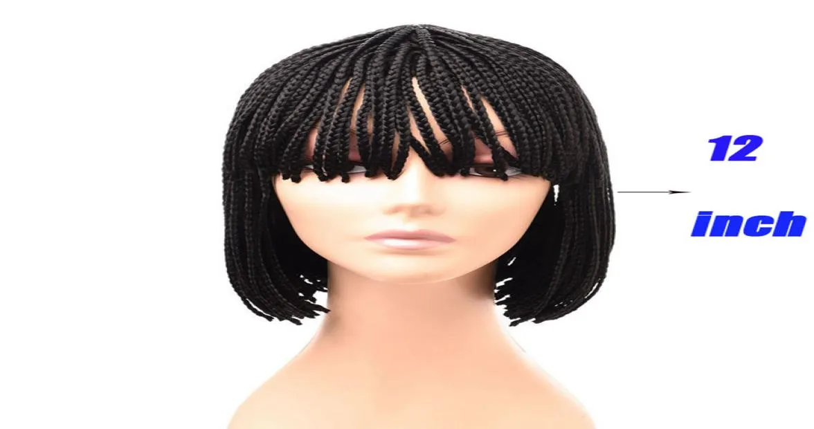 12 inch Short Nature Black Box Braid Wig African American Braided Wigs with Bangs for Black Women4474939