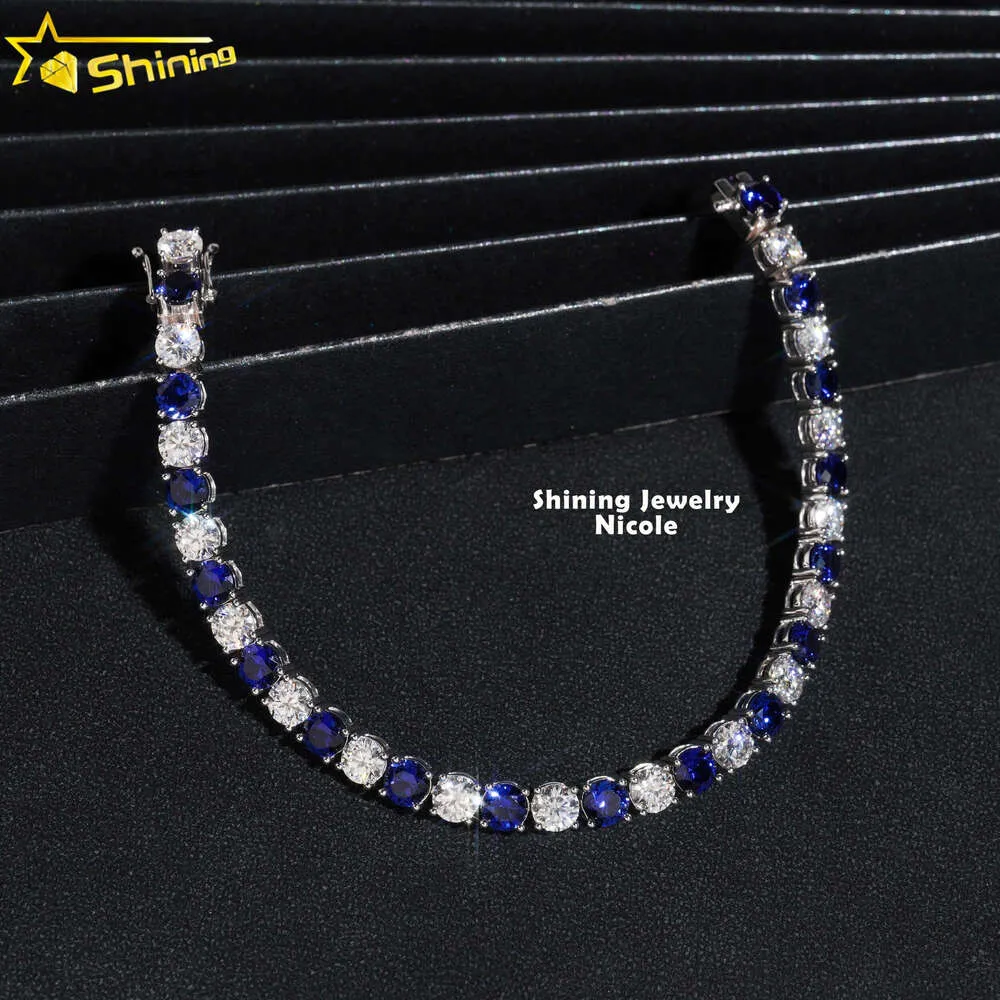 Designer sieraden Hot Selling Hip Hop S925 Custom Topkwaliteit gecertificeerd 5MM 10k echte gouden ketting Bule Sapphire Mixed VVS Moissanite Tennisarmband