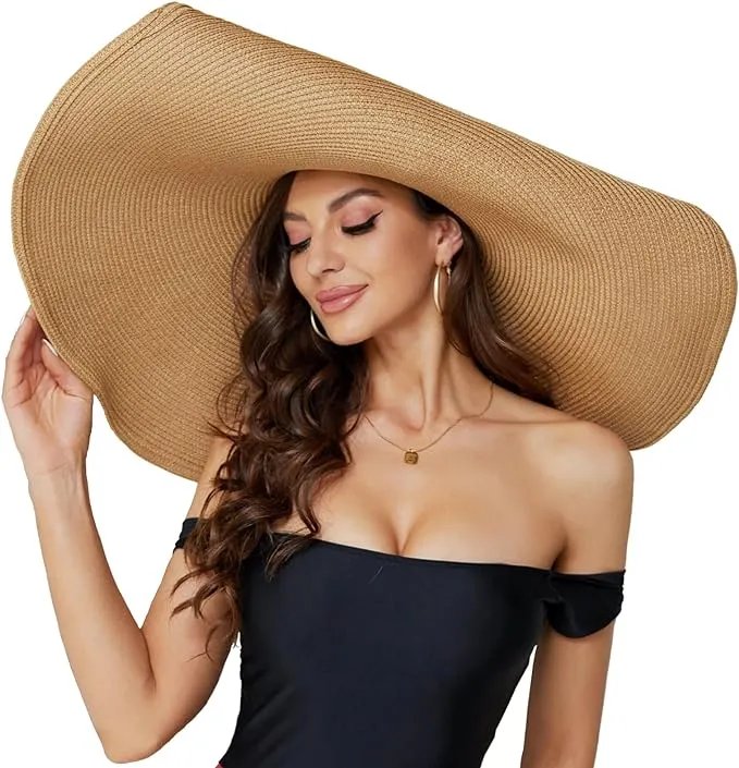 Oversized Beach Straw Hat for Women, Fashion Large Wide Brim Visor Hats Handmade Roll Up Floppy Sun Hat for Summer Beach Cap